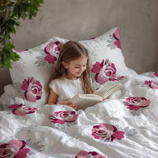 Wine & Pink Floral Double Bedsheet - 210 TC 100% Cotton with 2 Pillow Covers (90 x 90 Inches)
