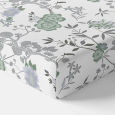 Green Floral Harmony 144 TC 100% Cotton Elastic Fitted Single Bedsheet with 1 Pillow Cover - 78 x 36 Inches