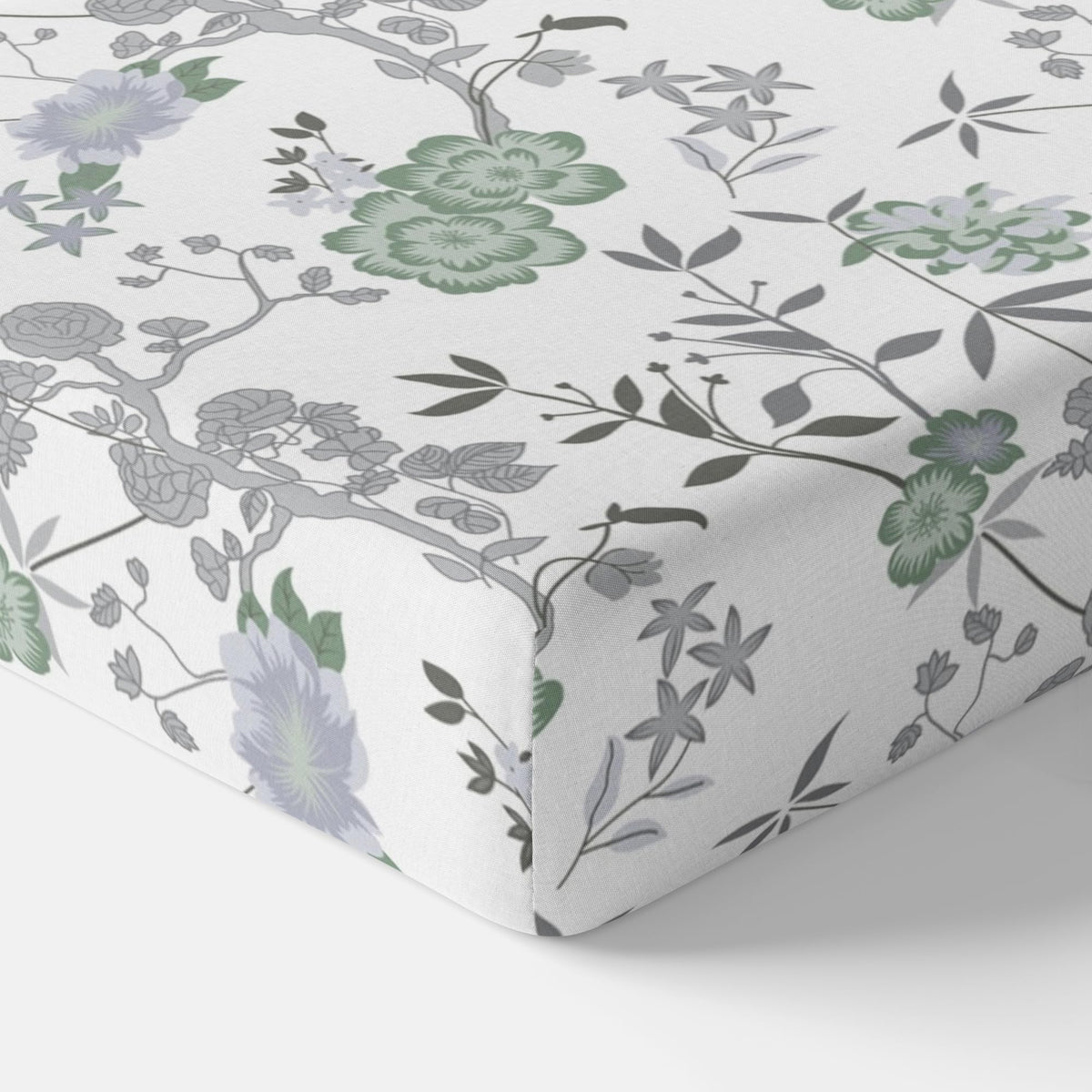Green Floral Harmony 144 TC 100% Cotton Elastic Fitted Single Bedsheet with 1 Pillow Cover - 78 x 36 Inches