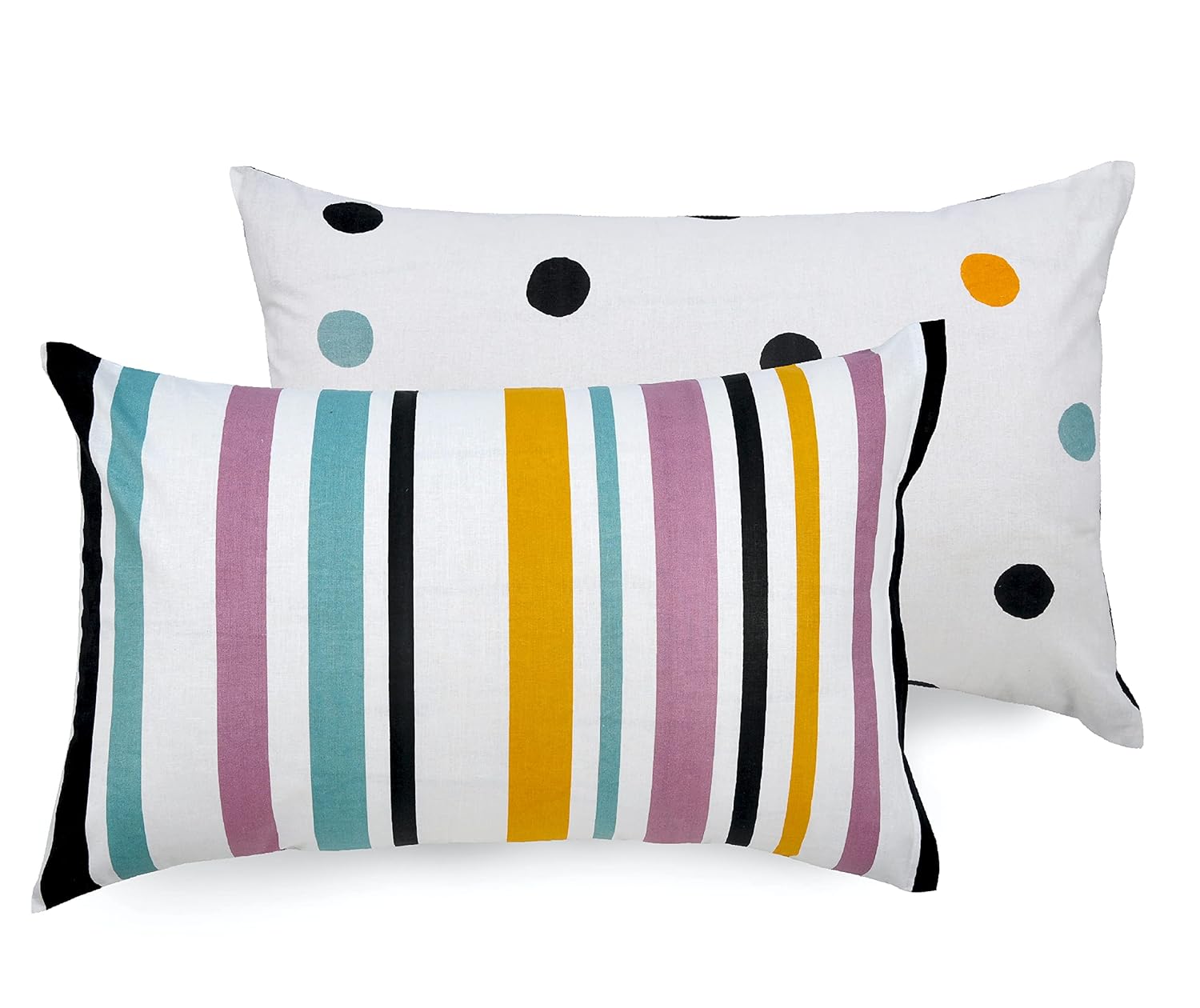 Lemon Drops with Black Polka Dots 100% Cotton Flat Double Bedsheet, 144 TC
