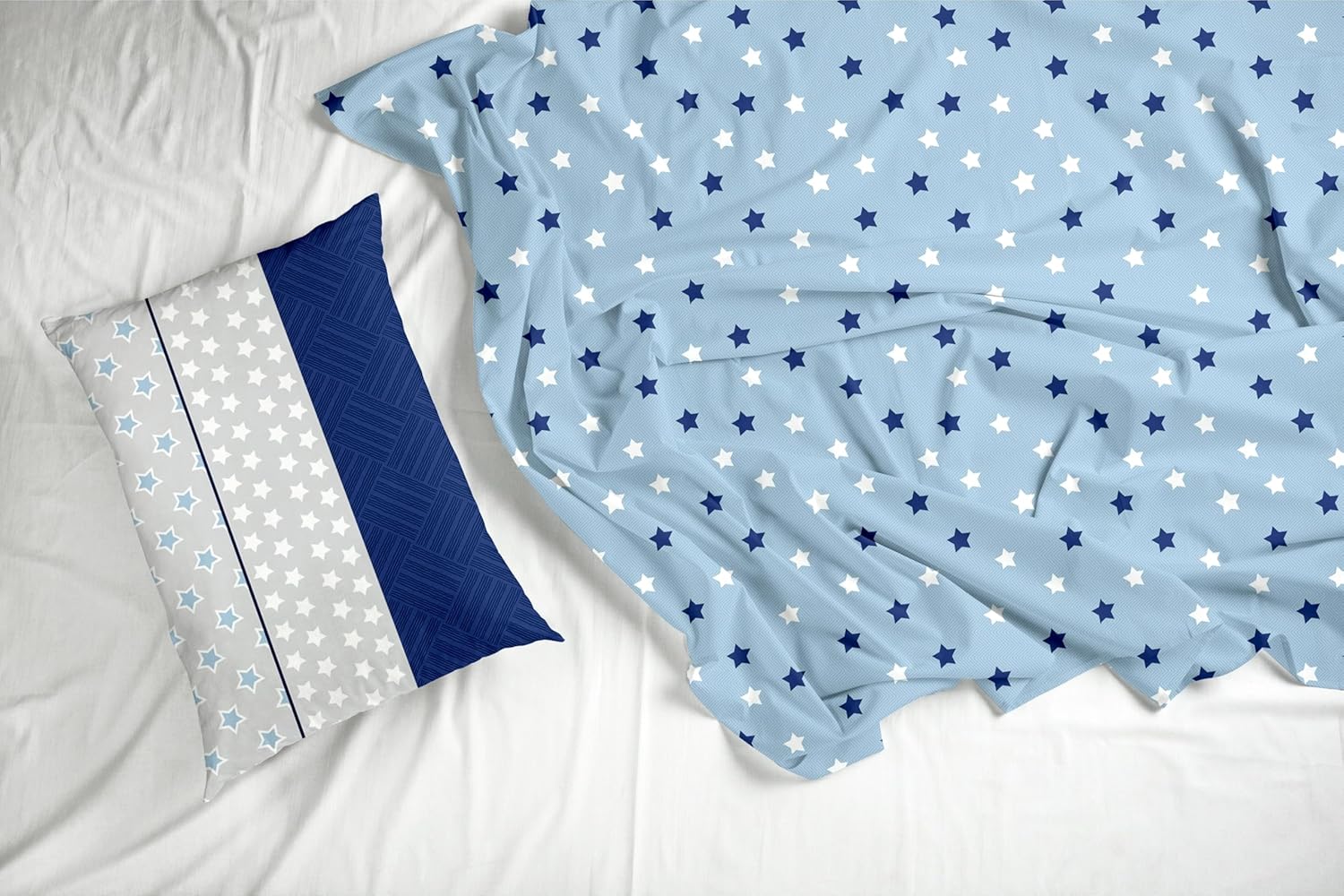 Nile Blue Stars 100% Cotton Flat Double Bedsheet, 144 TC