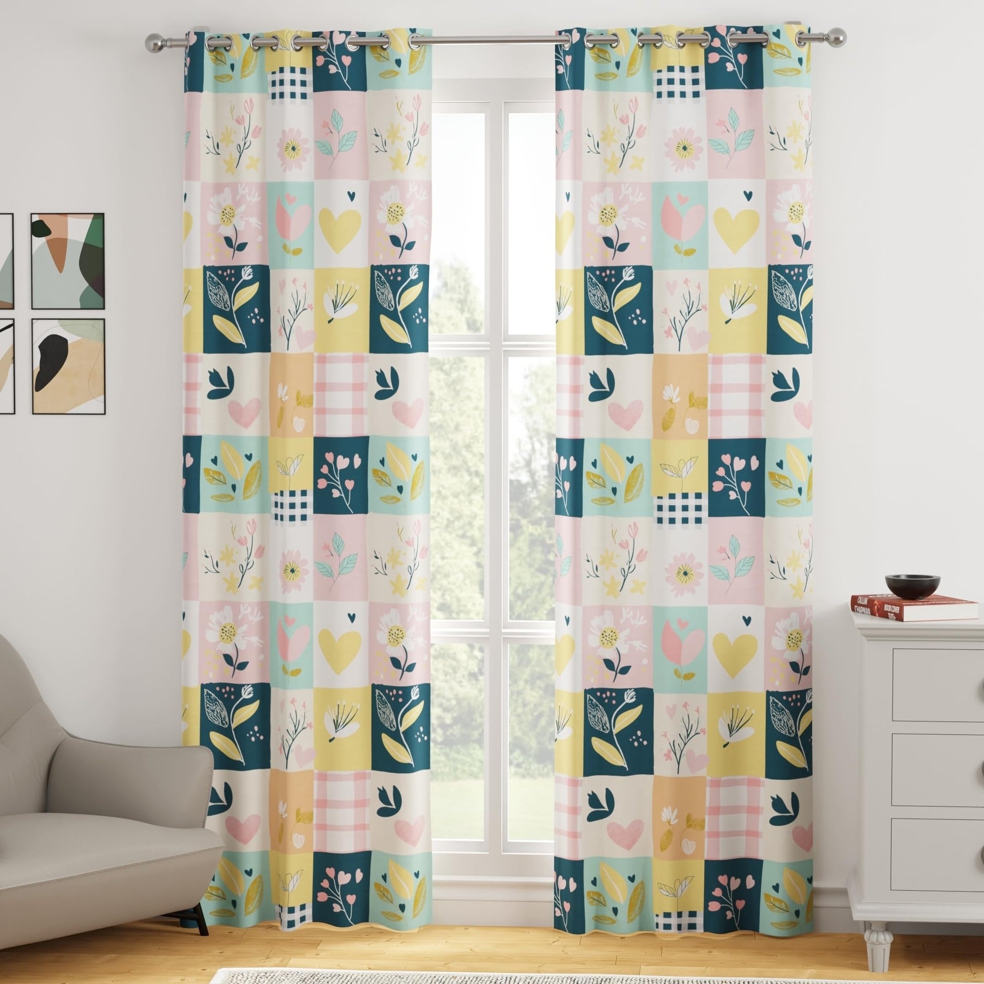 Pastel Garden Door Curtain - Cotton Set of 2 (4 x 7 ft)