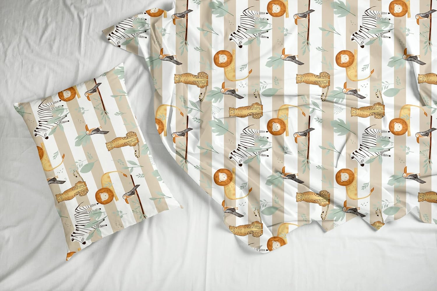 Jungle Beige & Green Adventure Soft & Breathable 100% Cotton Flat Double Bedsheet, 144 TC