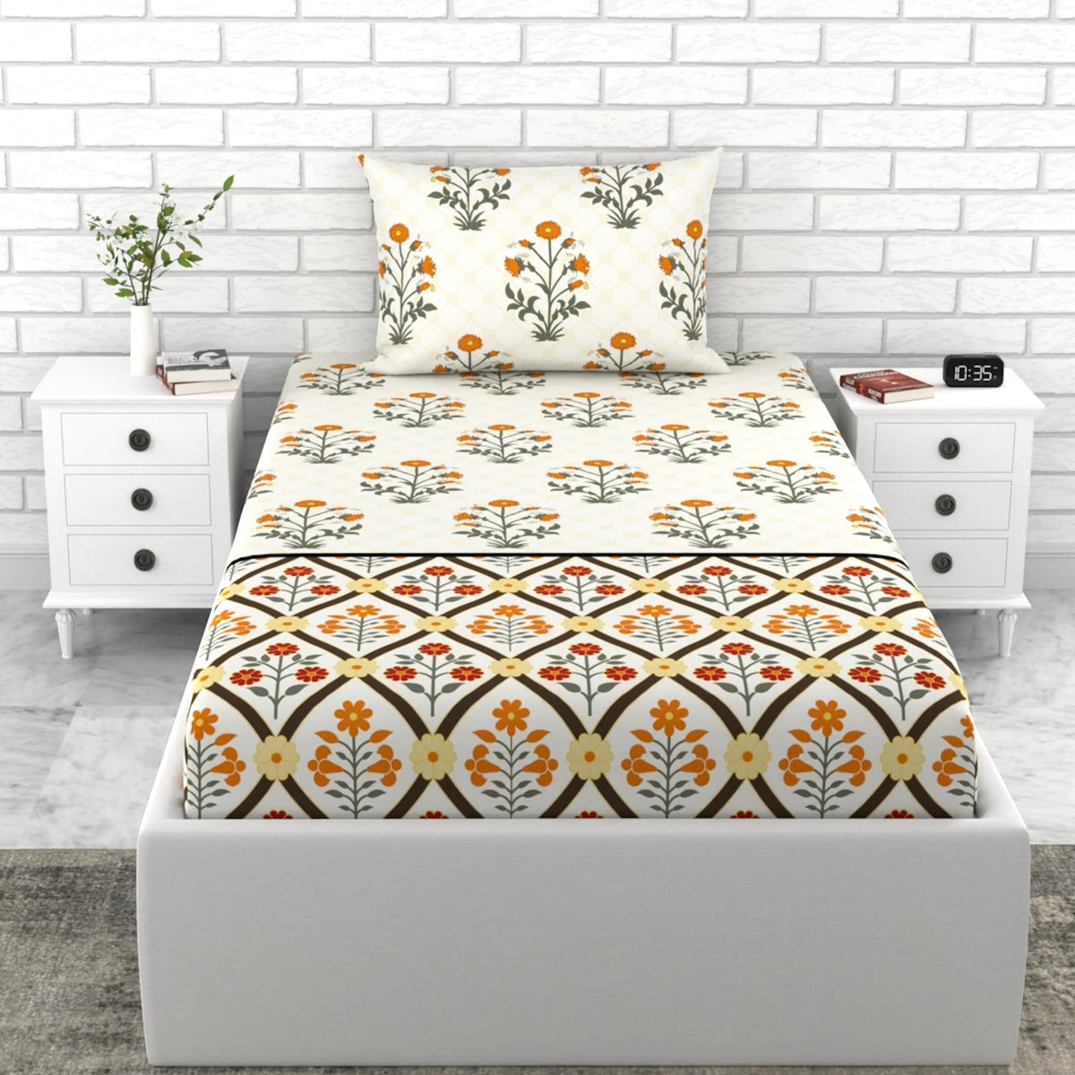 Loreto Multi Colour, Floral Single Bedsheet | 144 TC | 100% Cotton - main product image