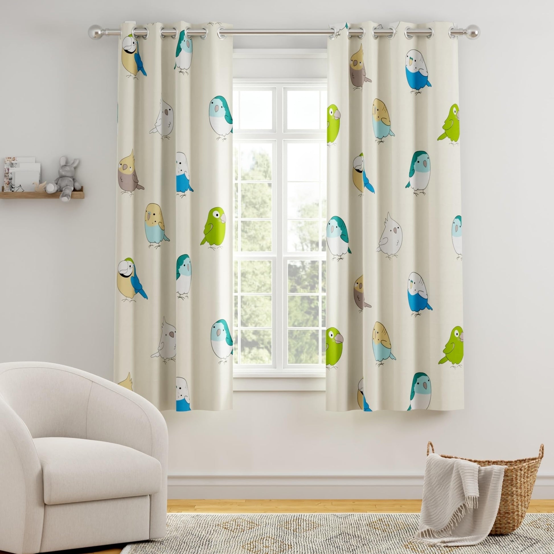 Multicolor Birds Window Curtain - Cotton Set of 2 (4 x 5 ft)