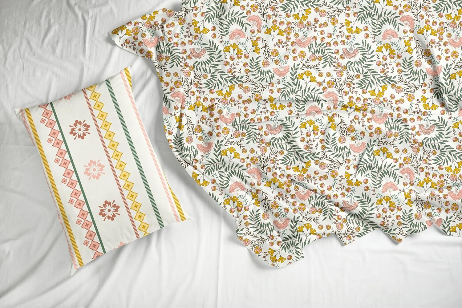 Ditsy Fresh Floral 100% Cotton Double Fitted Bedsheet, 144 TC, 78 x 60 Inches
