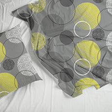 Geometric Grey & Yellow 100% Cotton Flat Double Bedsheet, 144 TC