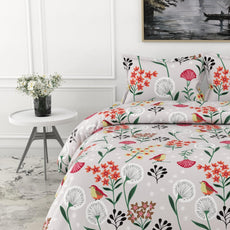 Lavender Grey Spring Harmony King Bedsheet - 144 TC 100% Cotton with 2 Pillow Covers (104 x 104 Inches)