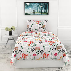 Lavender Grey Spring Harmony Single Bedsheet - 144 TC 100% Cotton with 1 Pillow Cover (54 x 84 Inches)