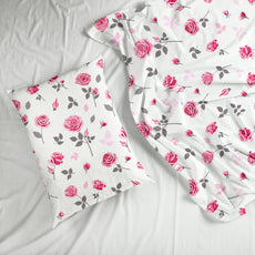 Pink Rose Symphony 100% Pure Cotton Double Bedsheet, 186 TC, 86 x 96 Inches, Soft & Breathable with 2 Pillow Covers