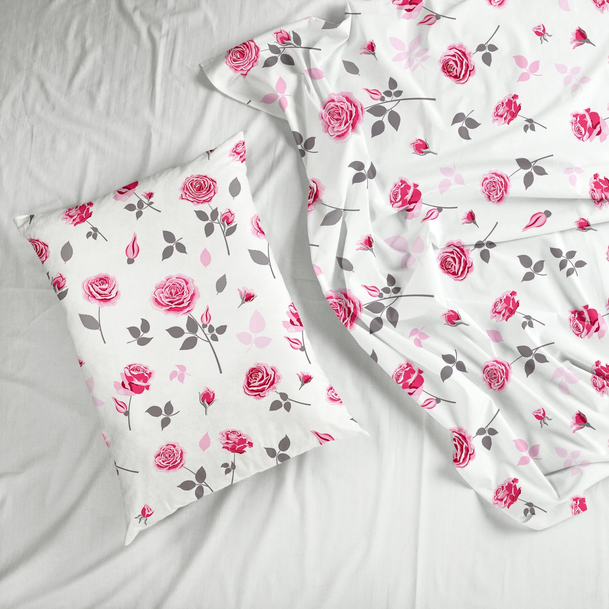 Pink Rose Symphony 100% Pure Cotton Double Bedsheet, 186 TC, 86 x 96 Inches, Soft & Breathable with 2 Pillow Covers