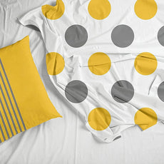 Yellow and Grey Polka Dots 100% Cotton Flat Single Bedsheet, 144 TC