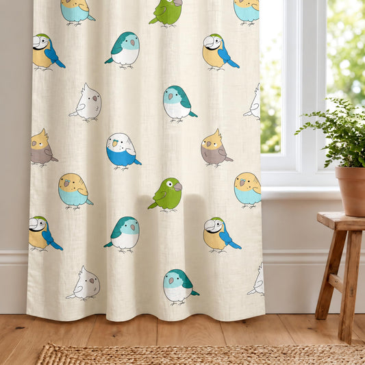 Multicolor Birds Door Curtain - Cotton Set of 1 (4 x 7 ft)