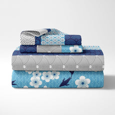 Blue Floral 100% Cotton Flat Double Bedsheet, 186 TC