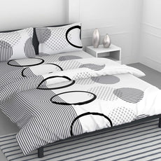 Loreto Cotton King Bedsheet | White and Dark Grey