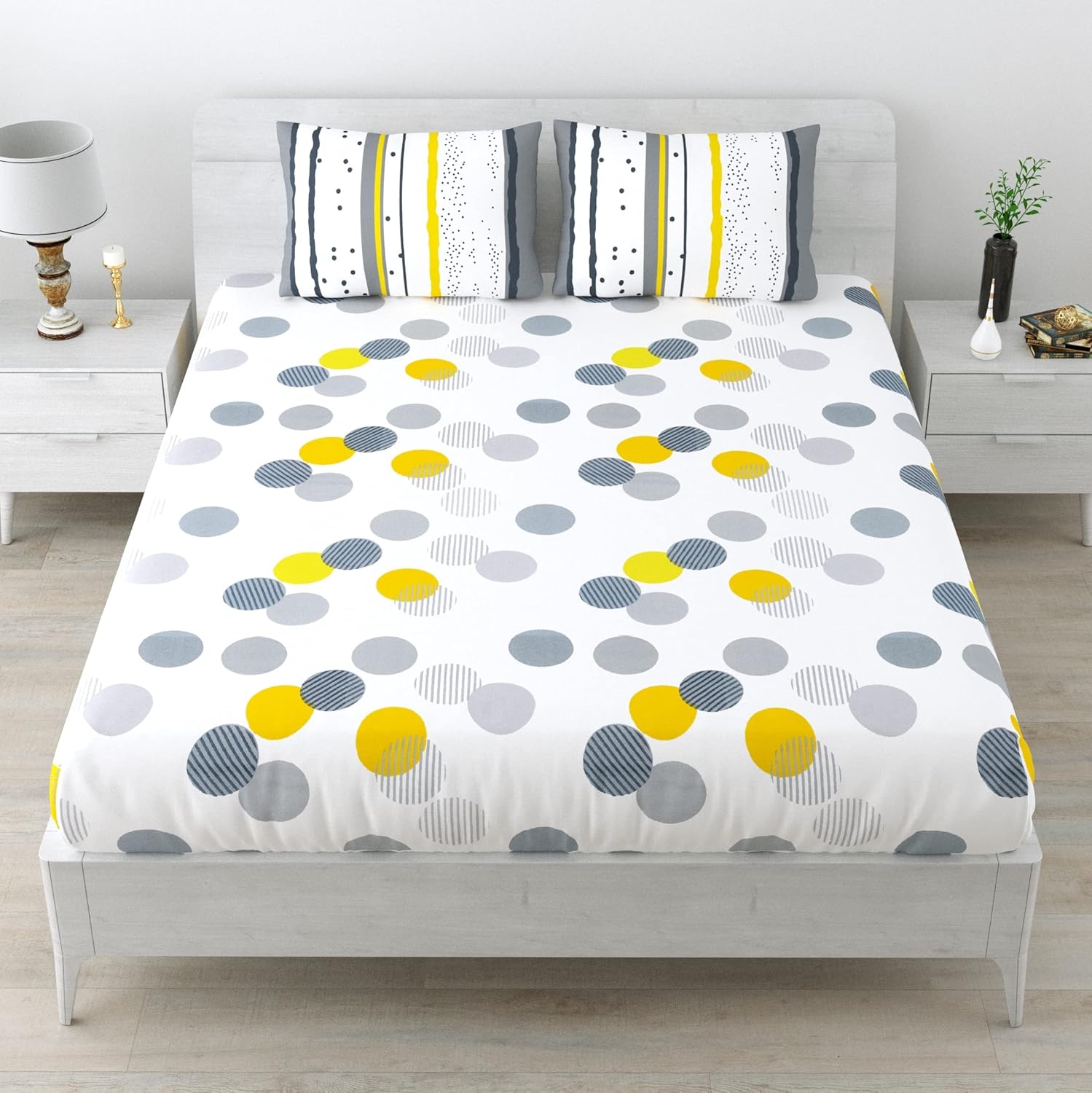 Soft White Tender Shoots Design Soft & Breathable 100% Cotton Flat King Bedsheet, 144 TC