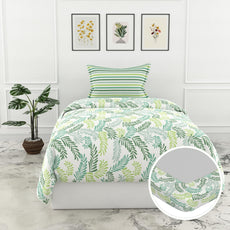 Green Leafy Haven 100% Cotton King Size Fitted Bedsheet 78 x 72 Inches with 2 Pillow Covers | Soft & Breathable 144 TC Fabric