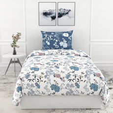 Loreto Cotton Single Bedsheet | Dusty Blue & Blush Garden Soft & Breathable