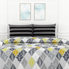 Jadeite Grey and Yellow Floral 100% Cotton Flat Double Bedsheet, 144 TC