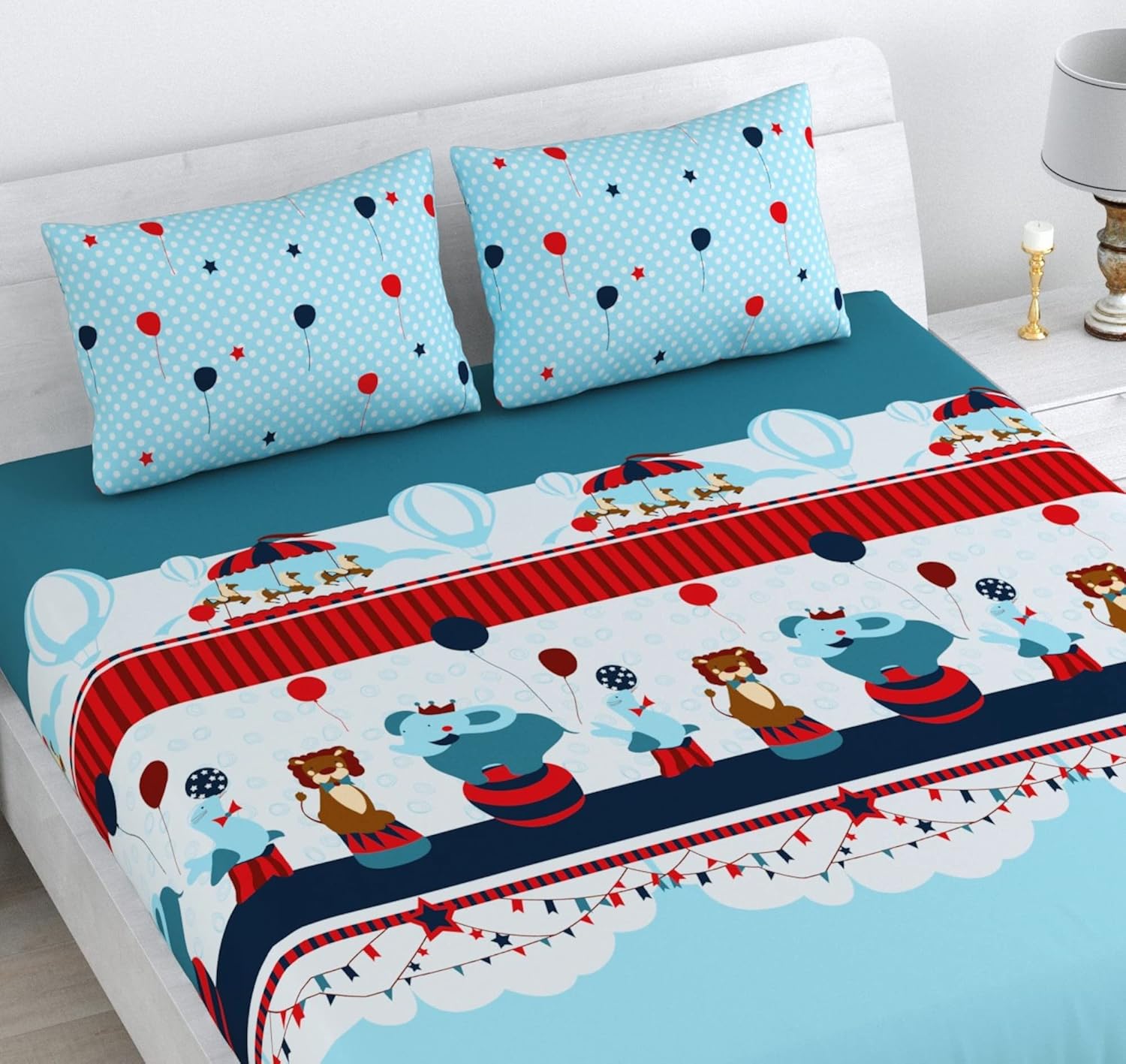 Plume Baby Blue 100% Cotton Flat Double Bedsheet, 144 TC