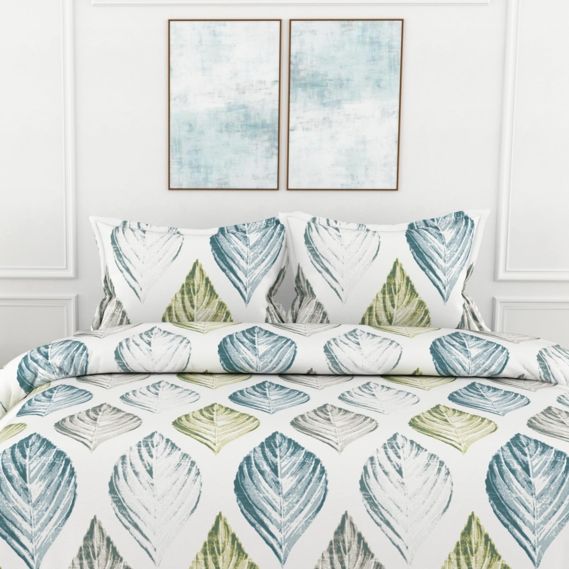 Teal Blue & Green 100% Pure Cotton Double Bedsheet, 186 TC, 90 x 108 Inches, Soft & Breathable with 2 Pillow Covers