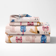 Pastel Pink Baby Animals 100% Cotton Flat Double Bedsheet for Kids, 144 TC