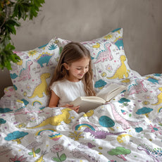 Rainbow Dino Fun Soft & Breathable 100% Cotton Flat Double Bedsheet, 144 TC