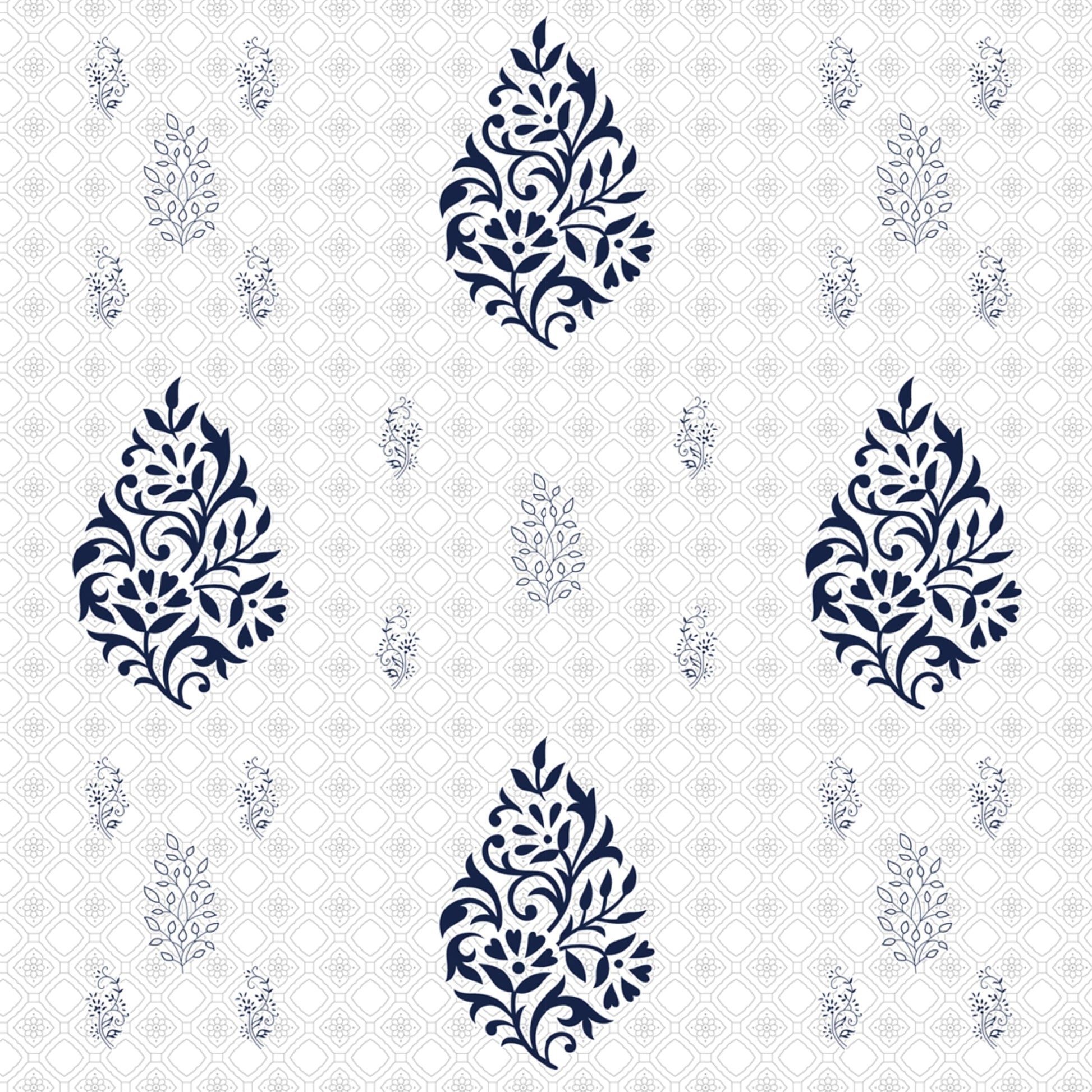 Blue Floral Motif 100% Pure Cotton Double Bedsheet, 186 TC, 90 x 108 Inches, Soft & Breathable with 2 Pillow Covers