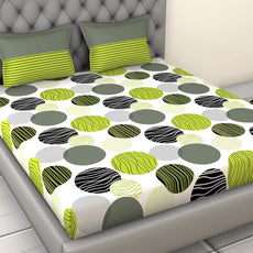 Olive Green & Black Circles 100% Cotton King Fitted Bedsheet, 144 TC