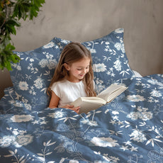 Indigo Blue Vine Blooms Soft & Breathable 100% Cotton Flat King Bedsheet, 144 TC