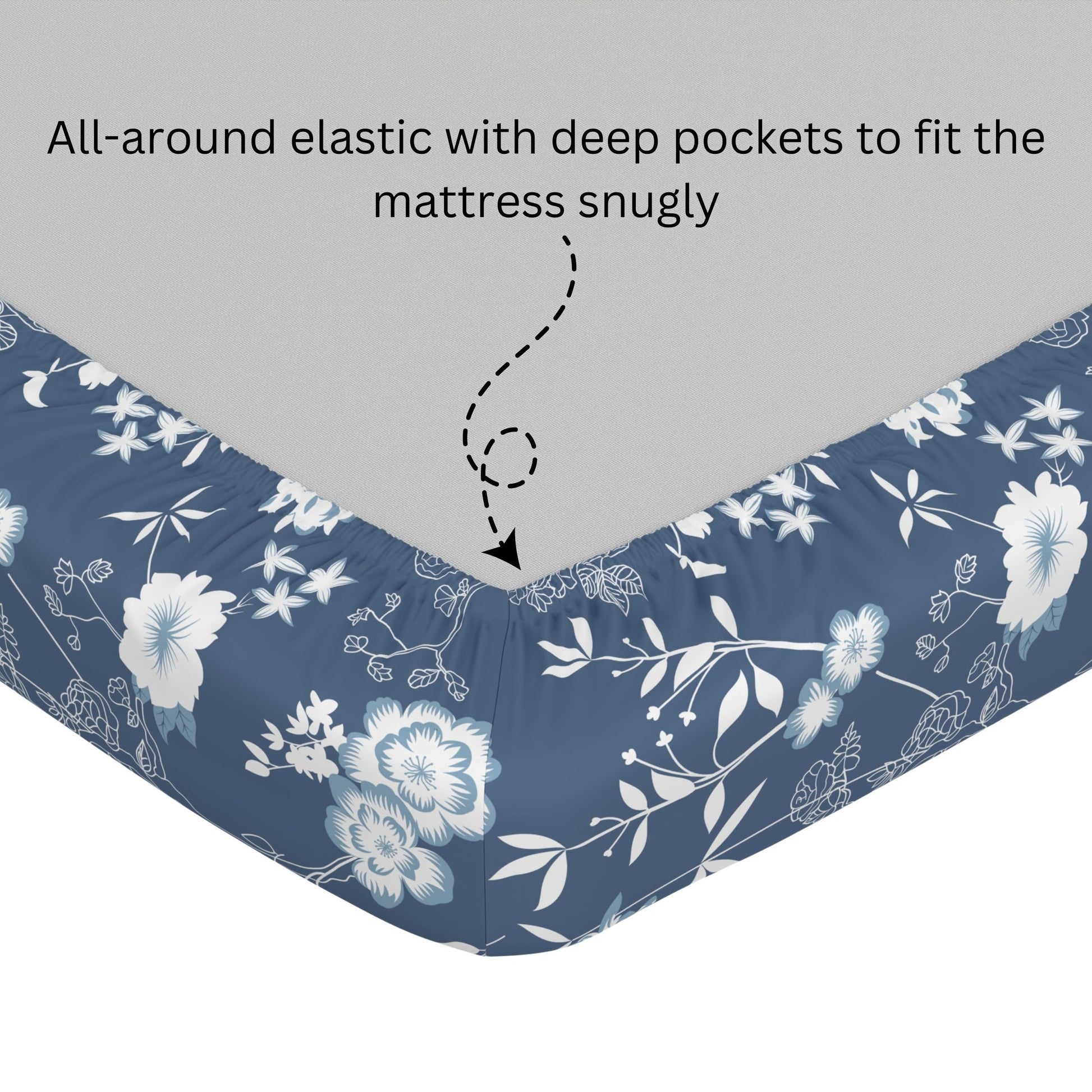 Blue Floral Vines 100% Cotton Double Fitted Bedsheet with Pillow Covers, 144 TC, 78 x 60 Inches