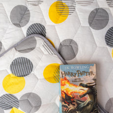 Grey & Yellow Polka Dots 100% Cotton Reversible Comforter for Single Bed | 150 GSM Lightweight Winter Quilt | AC Blanket 54