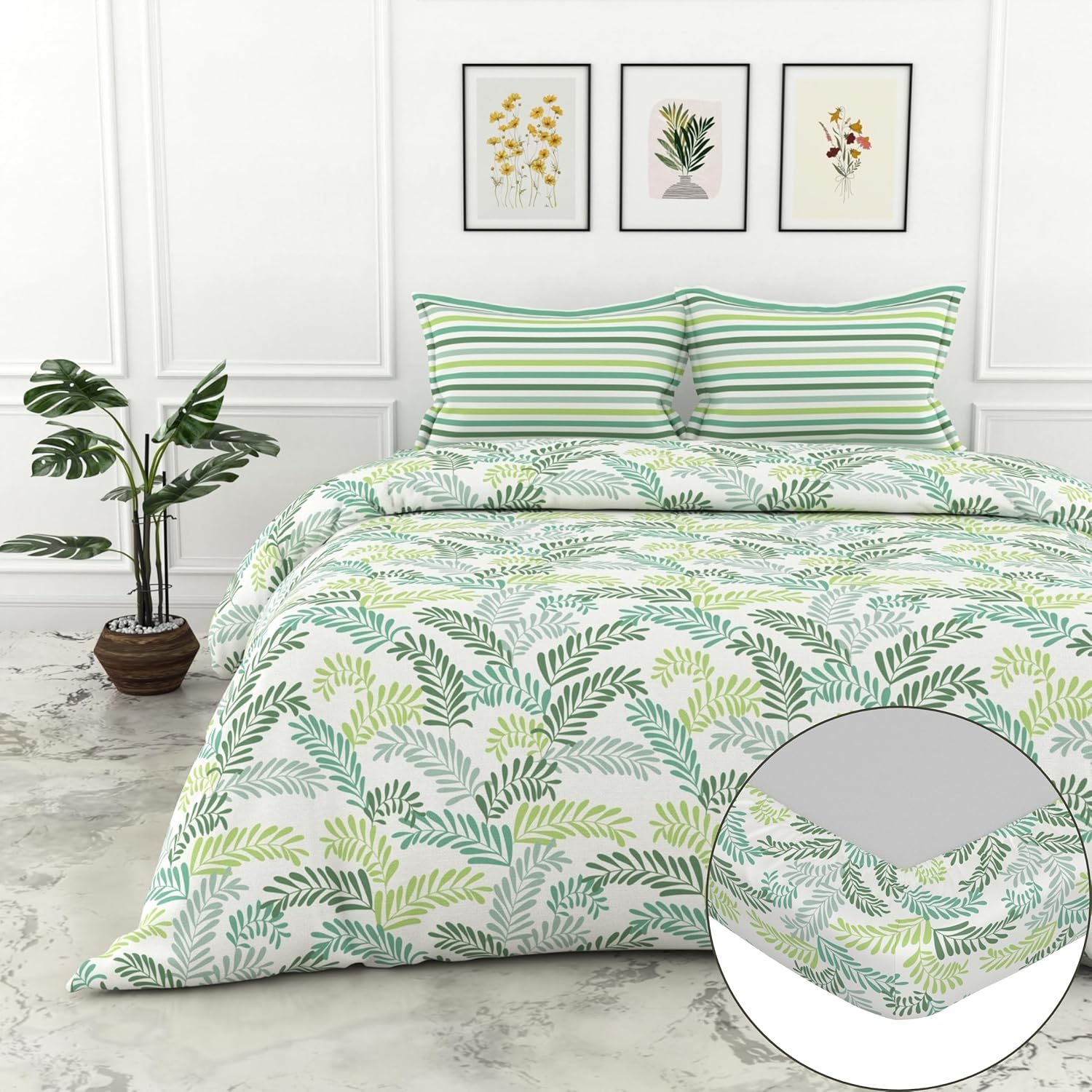 Loreto Cotton Double Fitted Bedsheet | Green Leafy Haven
