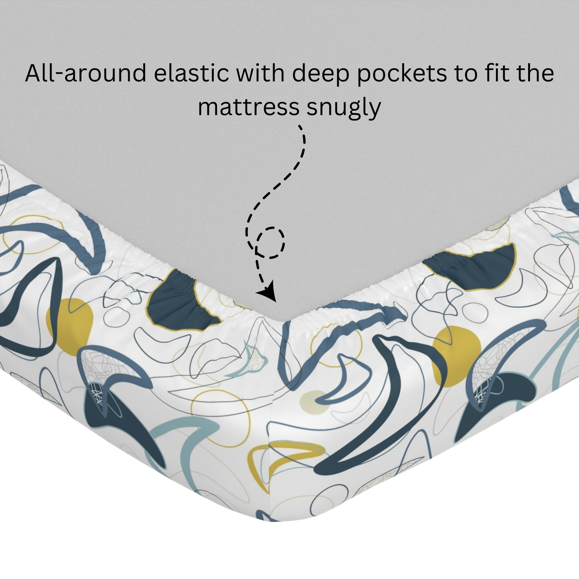 Blue & Olive Waves 100% Cotton Double Fitted Bedsheet with 2 Pillow Covers, 144 TC, 78 x 60 Inches