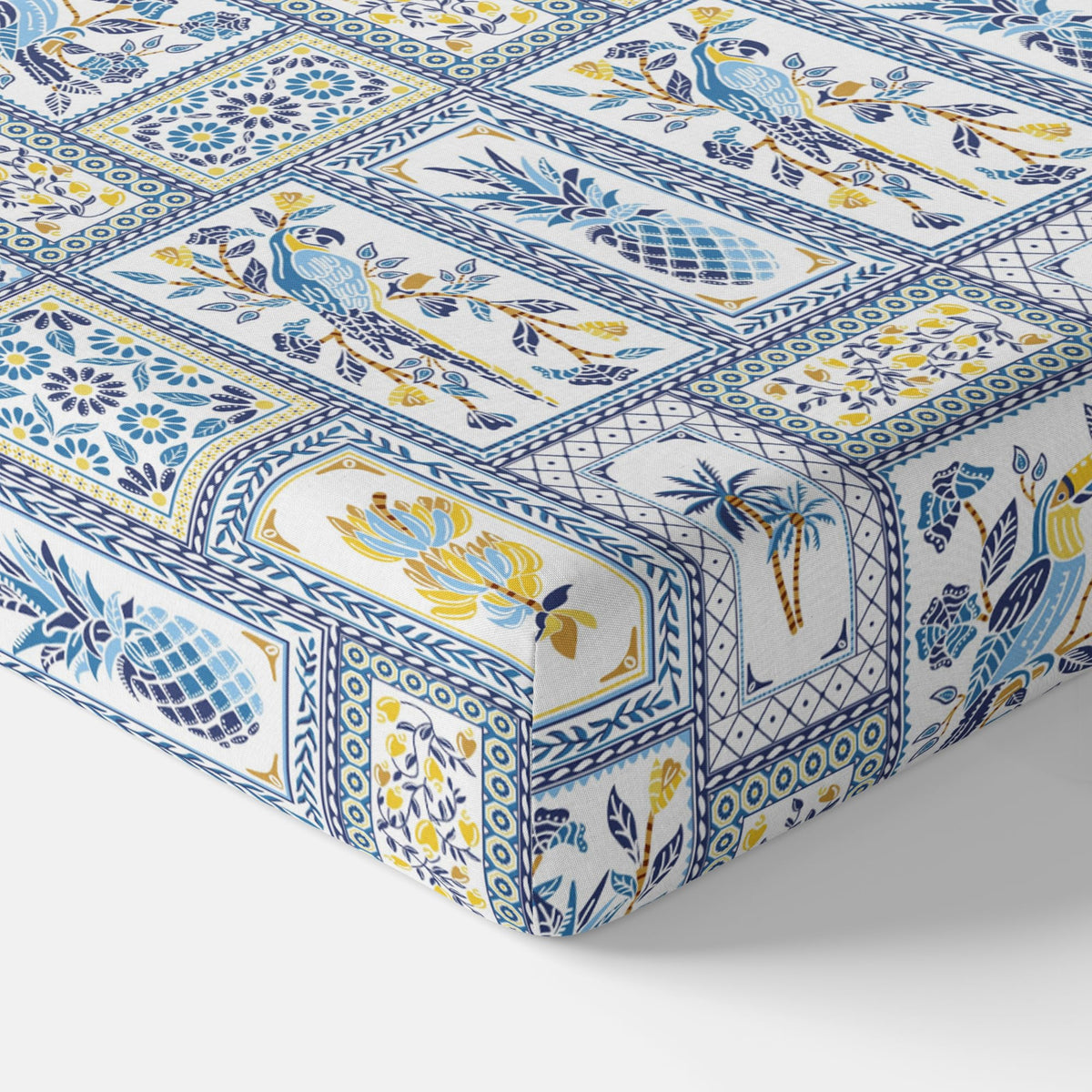 Royal Parrot Flora Print Blue 100% Cotton Elastic Fitted Bedsheet for Single Bed with Pillow Cover | All Around Elastic | 78 x 36 Inches, 144 TC