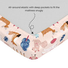 Pastel Pink Animal Pattern 100% Cotton King Fitted Bedsheet, 144 TC