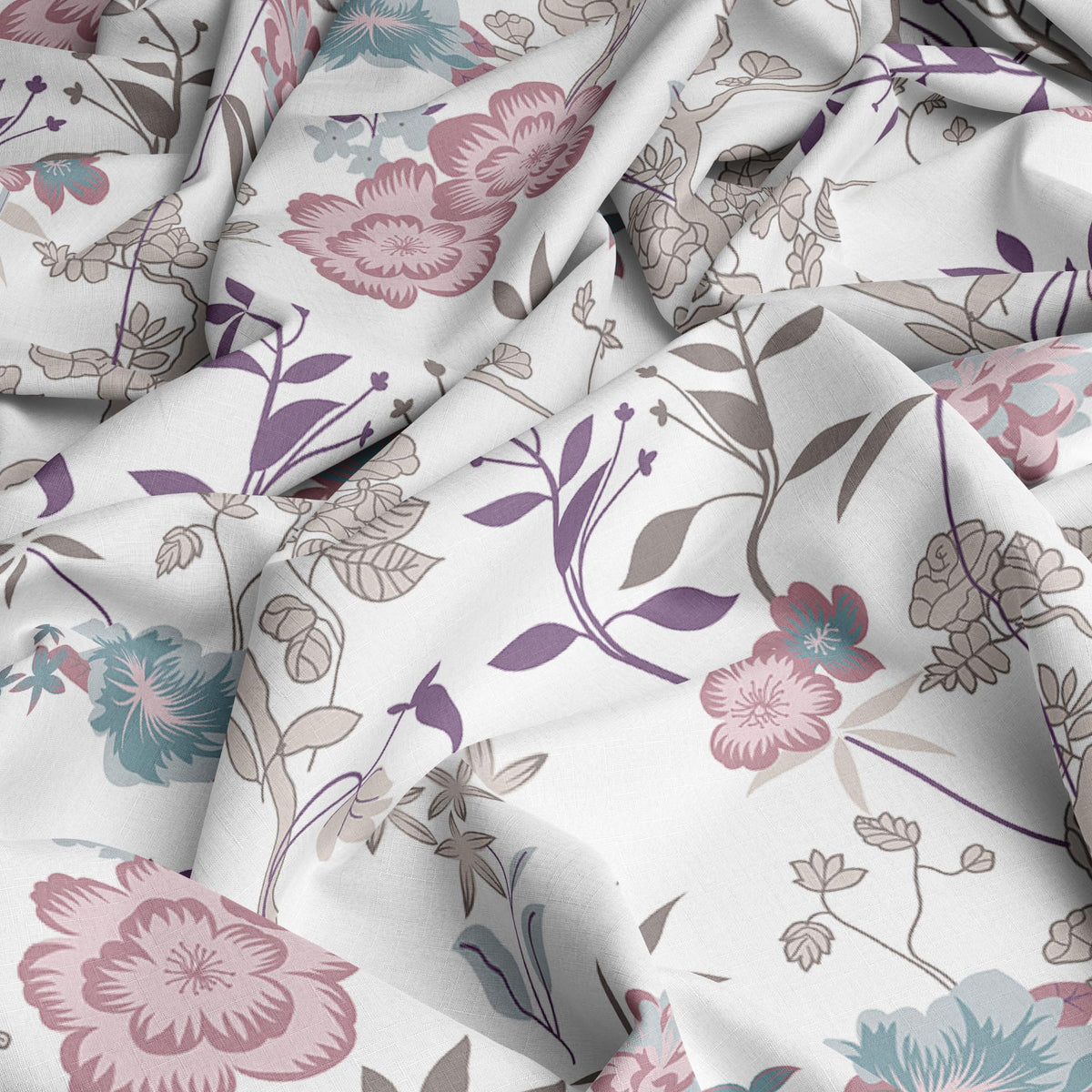 Blush Pink & Teal Blooms Soft & Breathable 100% Cotton Flat King Bedsheet, 144 TC