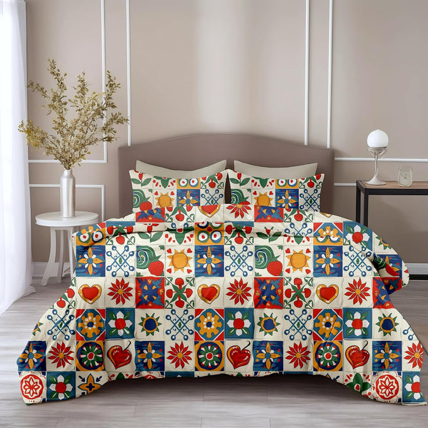 Loreto Cotton King Bedsheet | Cherry Red & Cobalt Blue Soft & Breathable