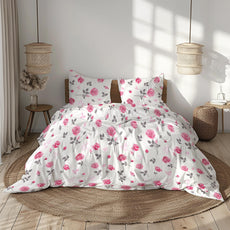 Pink Rose Symphony 100% Pure Cotton Double Bedsheet, 186 TC, 86 x 96 Inches, Soft & Breathable with 2 Pillow Covers