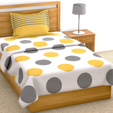 Yellow and Grey Polka Dots 100% Cotton Flat Single Bedsheet, 144 TC