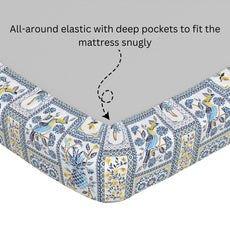 Parrot Flora Print 100% Cotton Double Fitted Bedsheet with 2 Pillow Covers, 144 TC, 78 x 60 Inches