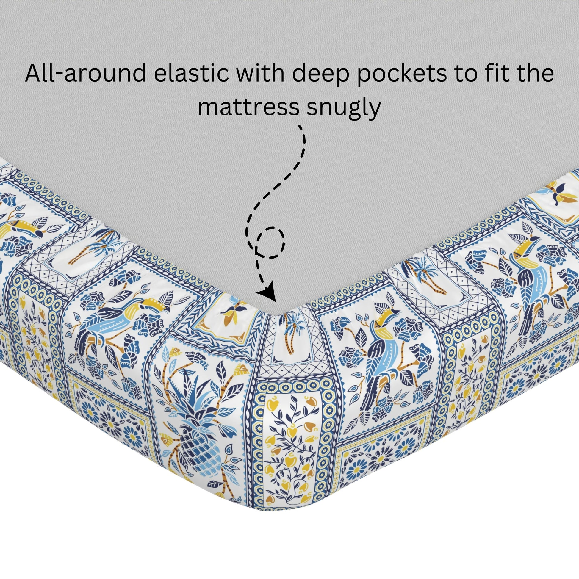 Parrot Flora Print 100% Cotton Double Fitted Bedsheet with 2 Pillow Covers, 144 TC, 78 x 60 Inches