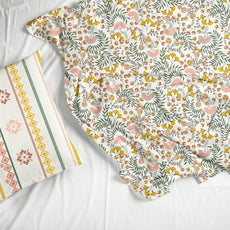 Green and Yellow Botanical Harmony 100% Cotton Flat Single Bedsheet, 144 TC