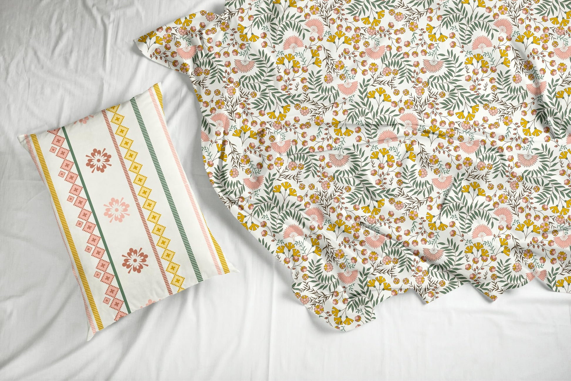 Ditsy Fresh Floral 100% Cotton King Size Bedsheet 104 x 104 Inches with 2 Pillow Covers | Soft, Breathable & Durable 144 TC Fabric