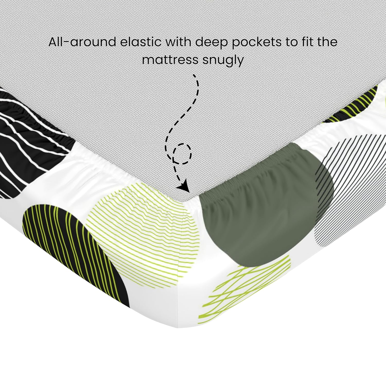 Olive Green & Black Circles 100% Cotton King Fitted Bedsheet, 144 TC
