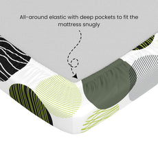 Olive Green & Black Circles 100% Cotton King Fitted Bedsheet, 144 TC