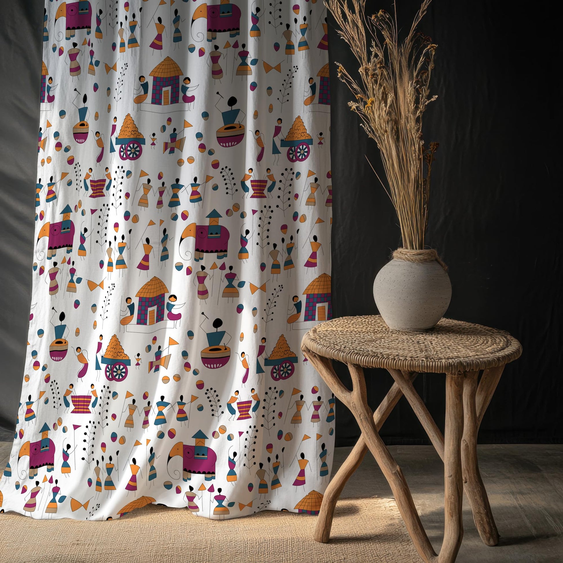 Tribal Motifs Window Curtain - Cotton Set of 2 (4 x 5 ft)