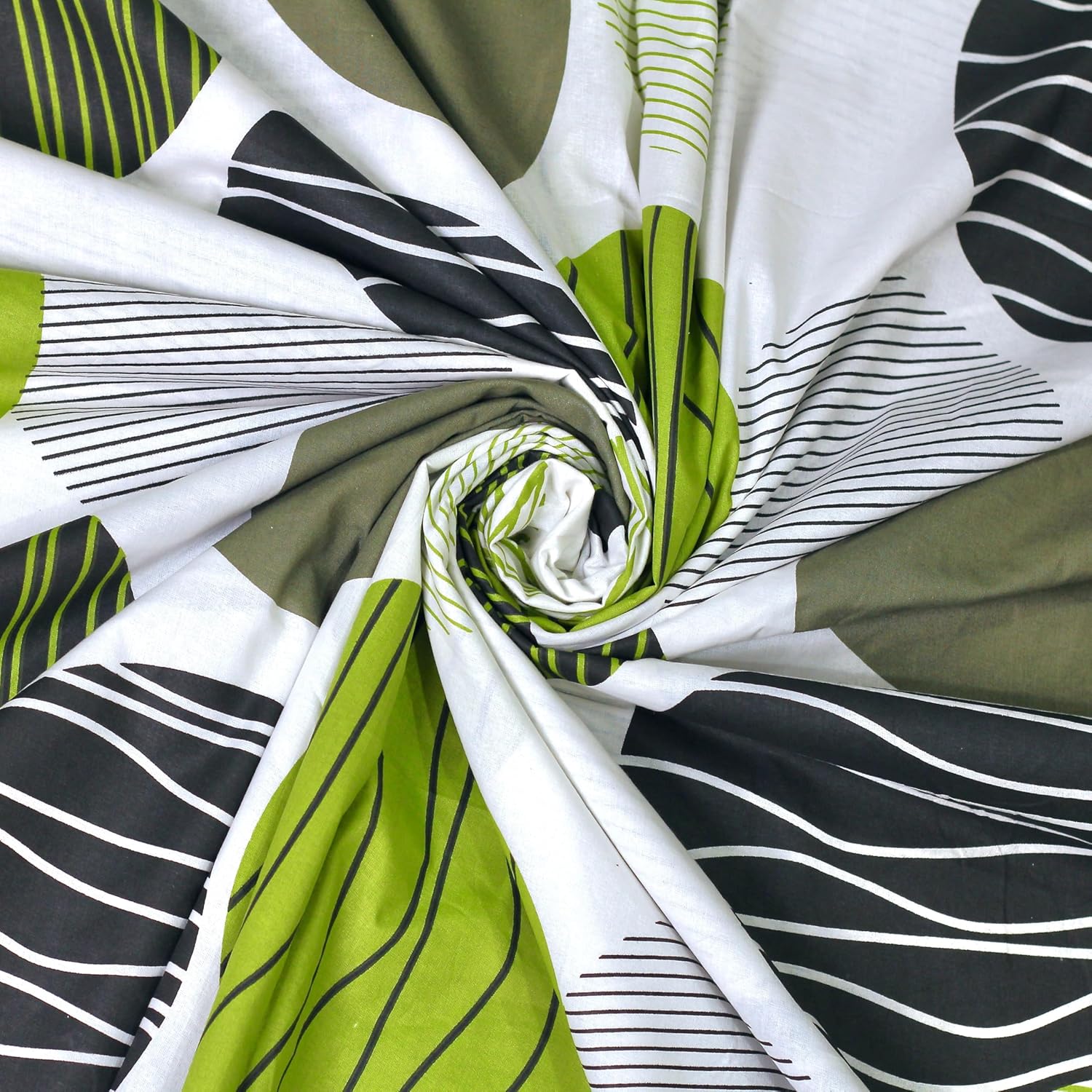 Green and Grey Black Circle 100% Cotton Flat Single Bedsheet, 144 TC