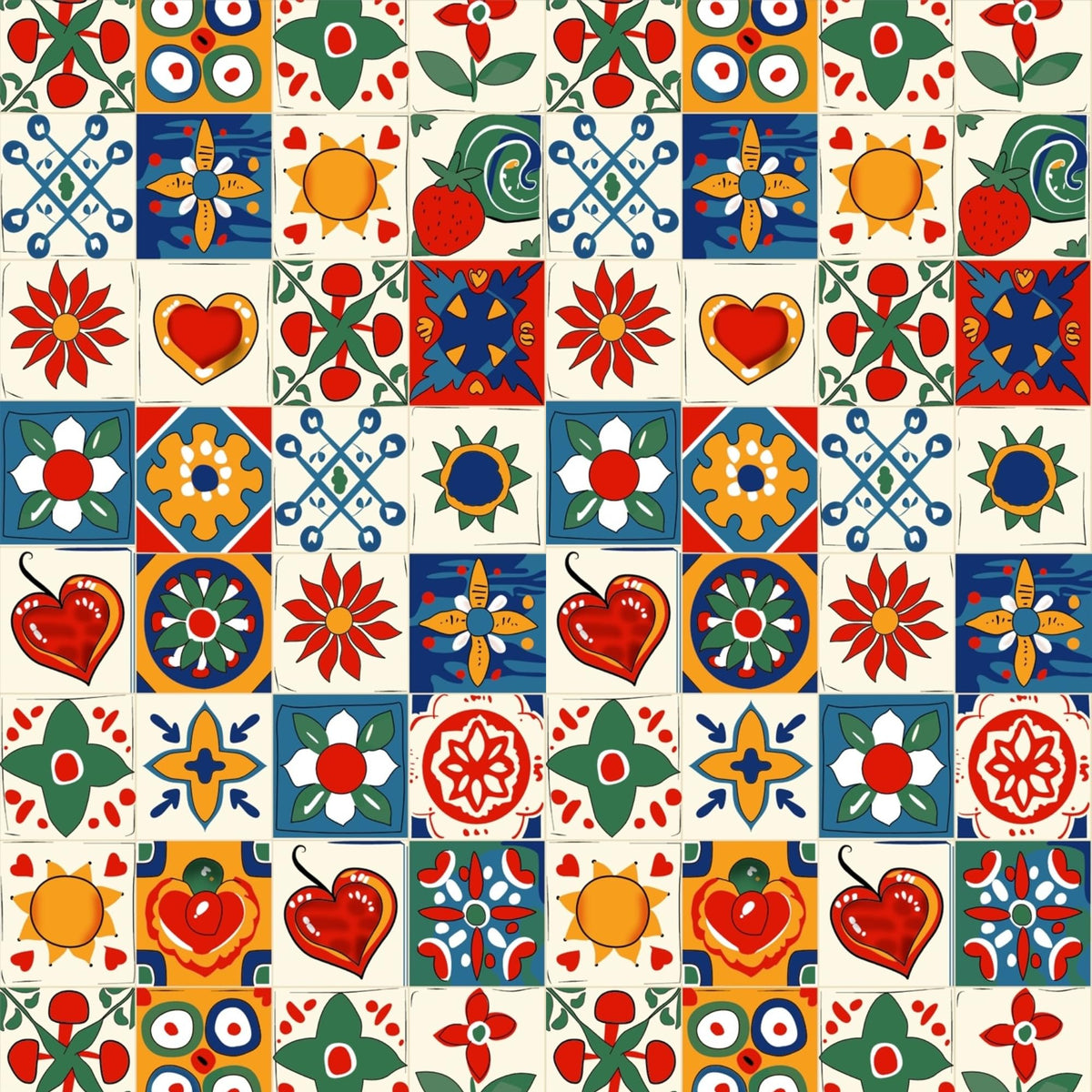 Red & Cobalt Blue Geometric 100% Cotton Elastic Fitted Bedsheet for King Size Bed 78 x 72 Inches with 2 Pillow Covers - Soft & Breathable 144 TC