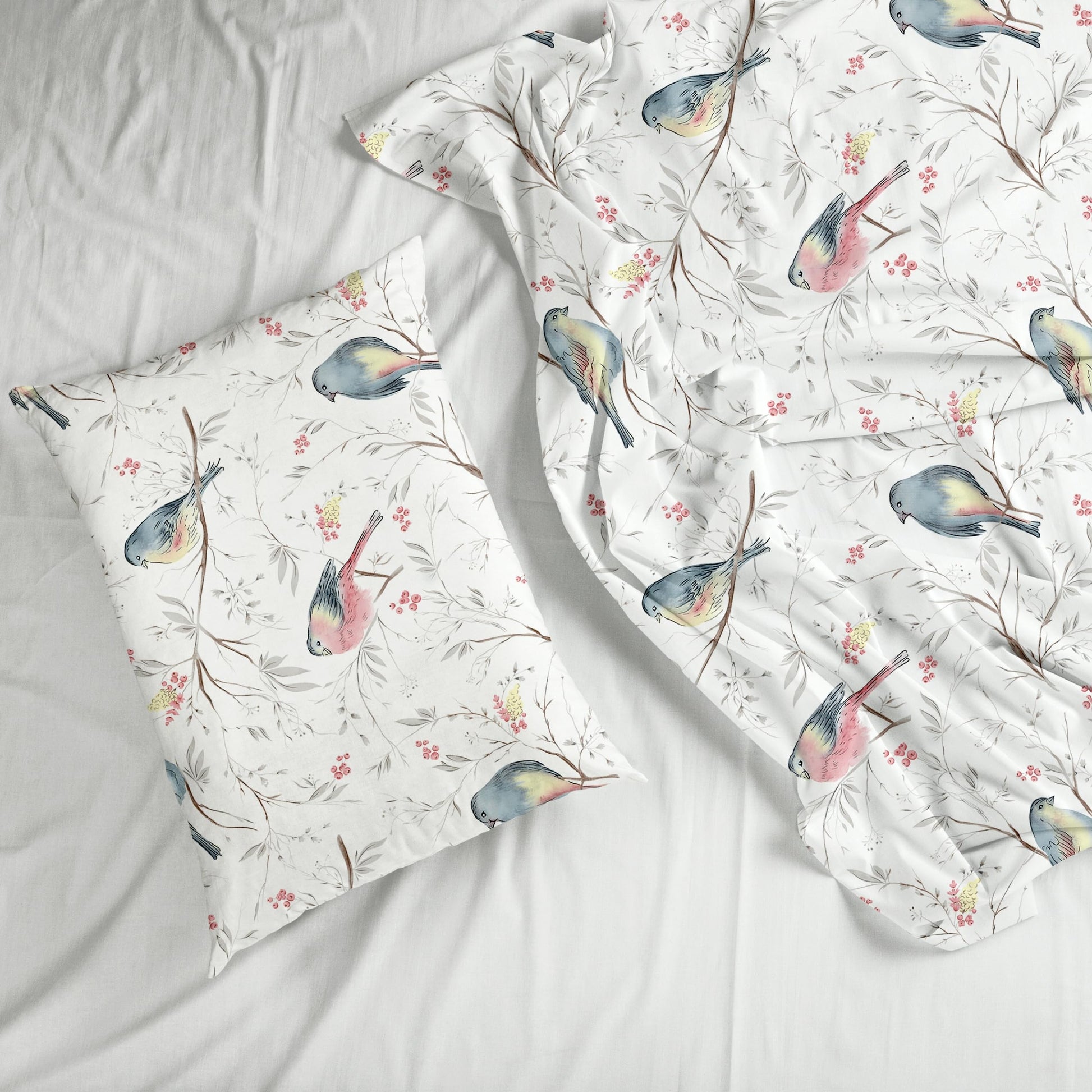 Pink & Blue Garden 100% Pure Cotton Double Bedsheet, 186 TC, 90 x 108 Inches, Soft & Breathable with 2 Pillow Covers